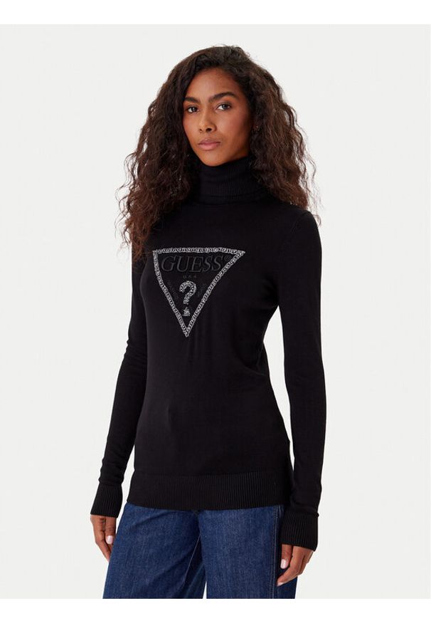 Guess Golf W5BR39 Z2NQ2 Czarny Regular Fit. Typ kołnierza: golf. Kolor: czarny. Materiał: wiskoza
