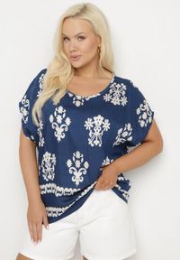 Born2be - Niebieska Bluzka z Wiskozy we Wzór w Stylu Boho Lunaseia. Okazja: na co dzień. Kolor: niebieski. Materiał: wiskoza. Styl: boho #5