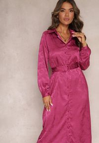 Renee - Fioletowa Sukienka Koszulowa z Paskiem Tolime. Kolor: fioletowy. Materiał: materiał. Typ sukienki: koszulowe. Długość: midi #2