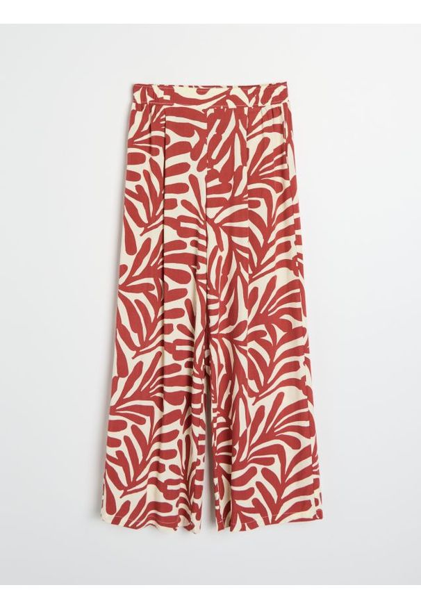 Sinsay - Wiskozowe spodnie wide leg z abstrakcyjnym wzorem - żółty. Kolor: żółty