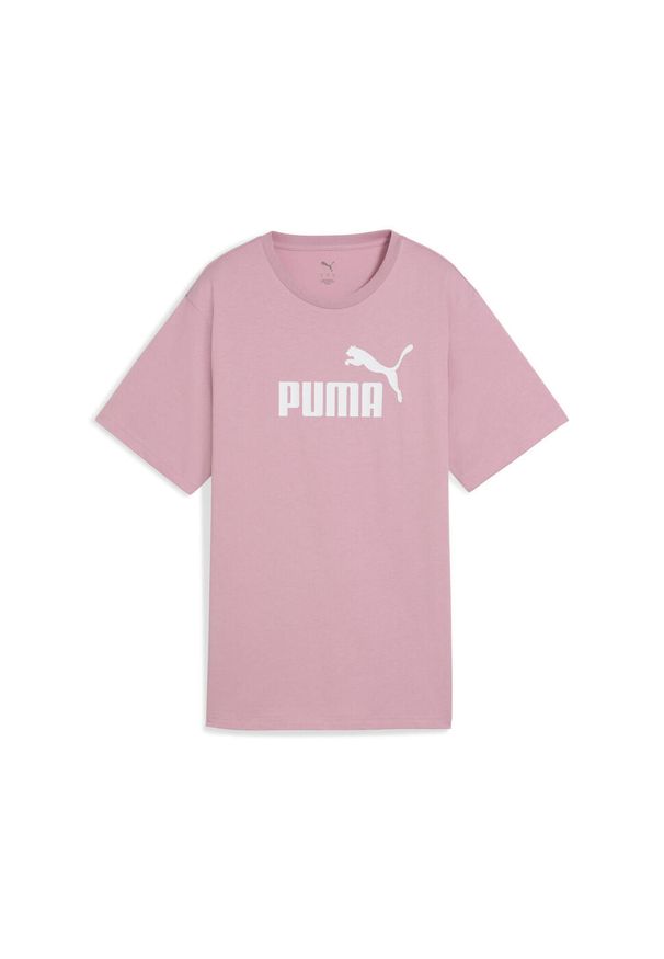 Puma - Damska luźna koszulka Essentials z logo No.1 PUMA. Kolor: różowy. Materiał: guma. Wzór: nadruk. Sport: fitness