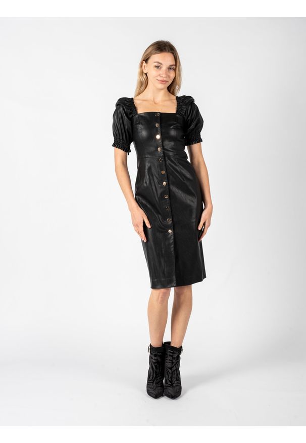 Pinko Sukienka "Lunatico" | 1G160V 7105 | Kobieta | Czarny. Kolor: czarny. Materiał: skóra ekologiczna. Typ sukienki: proste, dopasowane. Długość: midi