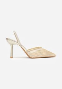 Born2be - Złote Siateczkowe Sandały na Szpilce ze Szpiczastym Noskiem z Perełkami Nivafera. Okazja: na wesele, na ślub cywilny. Nosek buta: szpiczasty. Zapięcie: bez zapięcia. Kolor: złoty. Materiał: satyna. Obcas: na szpilce. Styl: elegancki #6