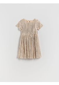 Reserved - Sukienka z błyszczącą nicią - beżowy. Kolor: beżowy. Materiał: tkanina #1