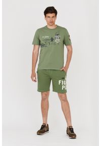Aeronautica Militare - AERONAUTICA MILITARE Zielony t-shirt męski. Kolor: zielony. Długość rękawa: krótki rękaw. Długość: krótkie. Wzór: haft
