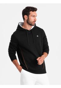 Ombre Clothing - Bluza męska z kapturem z kieszenią na zamek - czarna V4. Typ kołnierza: kaptur. Kolor: czarny. Materiał: poliester, bawełna, materiał