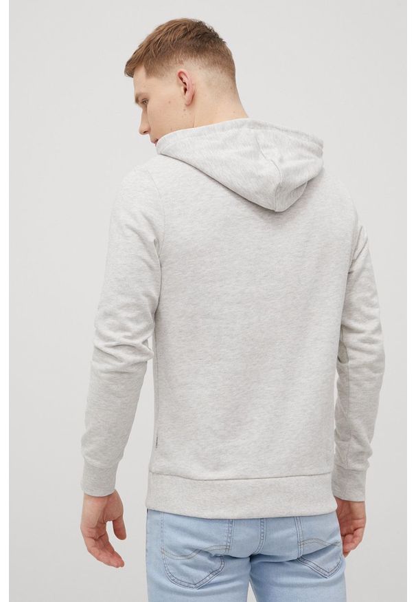 Jack & Jones bluza męska kolor szary z kapturem melanżowa. Okazja: na co dzień. Typ kołnierza: kaptur. Kolor: szary. Materiał: dzianina. Wzór: melanż. Styl: casual