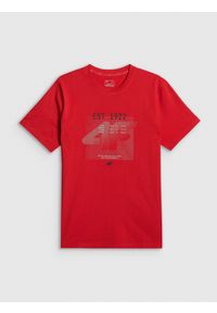 4f - 4F T-shirt regular z nadrukiem męski - czerwony XXL. Okazja: na co dzień. Kolor: czerwony. Materiał: materiał. Wzór: nadruk. Styl: casual, sportowy #1