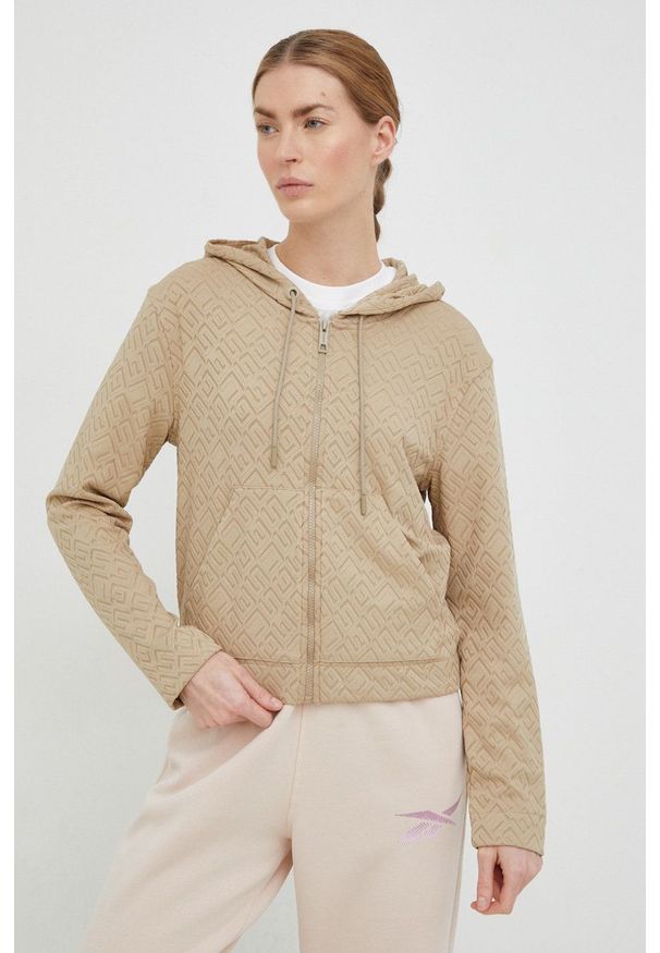 Guess bluza damska kolor brązowy z kapturem wzorzysta. Okazja: na co dzień. Typ kołnierza: kaptur. Kolor: brązowy. Styl: casual