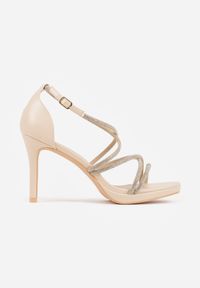Born2be - Beżowe Sandały na Szpilce VICES Ozdobione Cyrkoniami Orinia. Zapięcie: pasek. Kolor: beżowy. Wzór: aplikacja. Obcas: na szpilce. Styl: elegancki #7