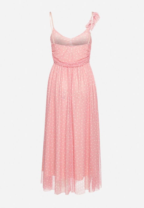 Born2be - Jasnoróżowa Rozkloszowana Sukienka z Tiulem na Cienkich Ramiączkach z Gumką w Talii Mleara. Okazja: na co dzień, na imprezę. Typ kołnierza: dekolt w serek. Kolor: różowy. Materiał: tiul. Długość rękawa: na ramiączkach. Sezon: lato. Styl: casual