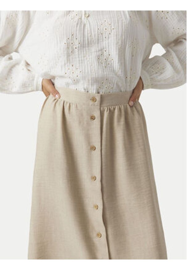 Vero Moda Spódnica midi Melaney 10304134 Beżowy Regular Fit. Kolor: beżowy. Materiał: syntetyk
