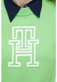 TOMMY HILFIGER - Tommy Hilfiger sweter damski kolor zielony. Kolor: zielony. Materiał: bawełna, dzianina. Długość rękawa: długi rękaw. Długość: długie #2