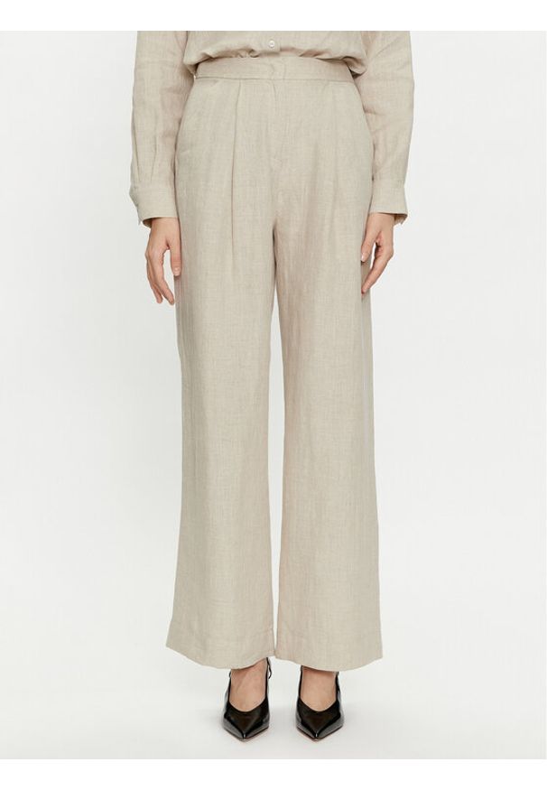 Marella Spodnie materiałowe Nizere 2413131212 Écru Relaxed Fit. Materiał: len