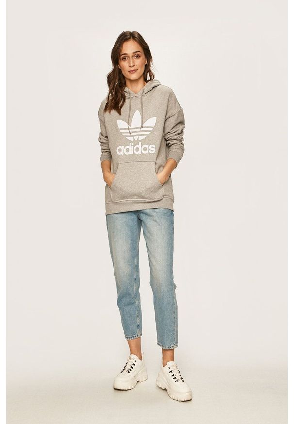 adidas Originals - Bluza. Typ kołnierza: kaptur. Kolor: szary. Materiał: dzianina