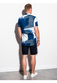 Ombre Clothing - Koszula męska z krótkim rękawem - niebieska K554 - L. Kolor: niebieski. Materiał: wiskoza. Długość rękawa: krótki rękaw. Długość: krótkie #3