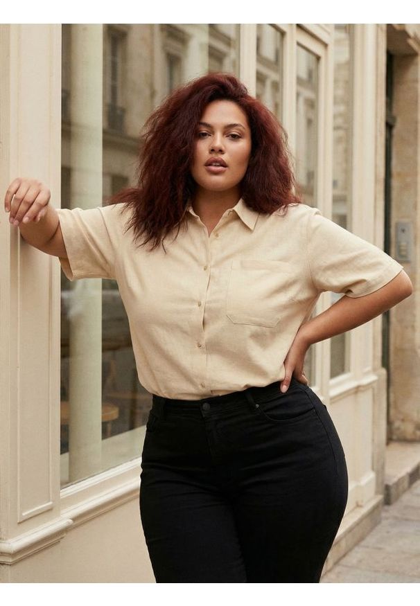 Sinsay - Koszula z domieszką lnu - beżowy. Kolor: beżowy. Materiał: len