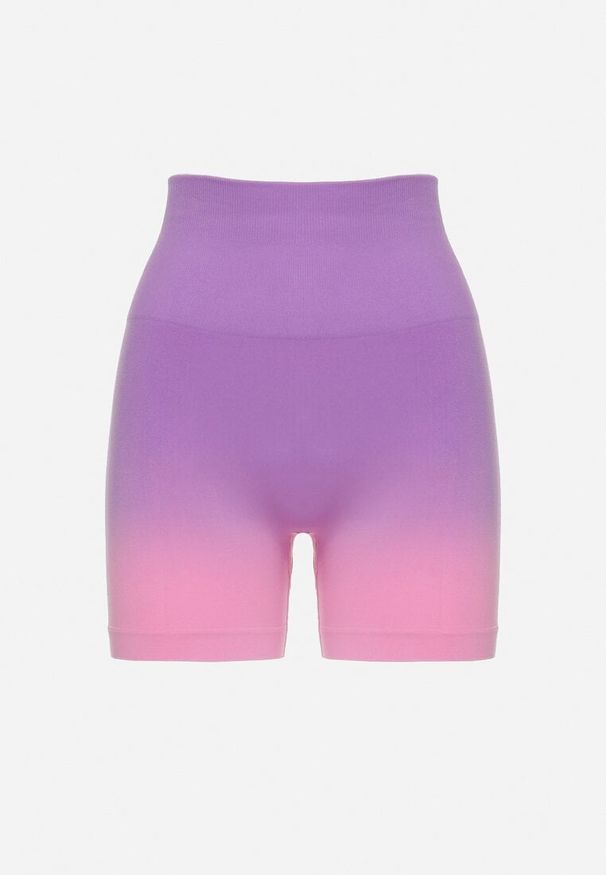 Born2be - Fioletowe Szorty Kolarki Sportowe przed Kolano z Szeroką Gumą w Pasie Lavinna. Okazja: na co dzień. Kolor: fioletowy. Materiał: guma. Styl: sportowy
