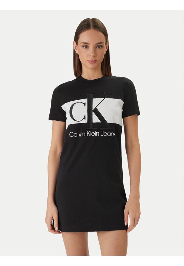 Calvin Klein Sukienka codzienna Blocking LV047F288G Czarny Regular Fit. Okazja: na co dzień. Kolor: czarny. Materiał: bawełna. Typ sukienki: proste. Styl: casual