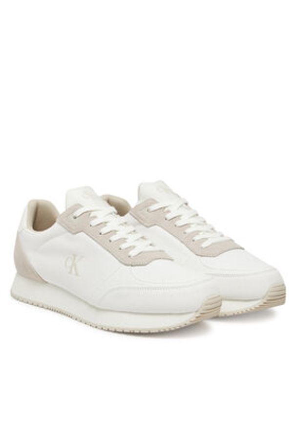 Calvin Klein Jeans Sneakersy Runner Sock Laceup Mg Canvas YM0YM01217 Biały. Kolor: biały. Materiał: materiał