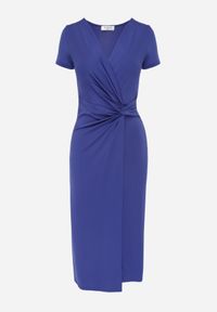Born2be - Granatowa Sukienka Midi z Kopertowym Dekoltem i Węzłem z Przodu Lephine. Kolor: niebieski. Długość rękawa: krótki rękaw. Typ sukienki: kopertowe. Długość: midi #6