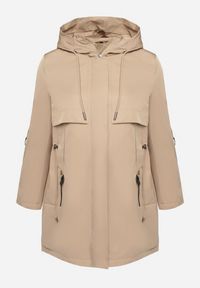 Born2be - Beżowa Kurtka Typu Parka z Kapturem i Podpinanymi Rękawami Falunea. Okazja: na co dzień, na spacer. Typ kołnierza: kaptur. Kolekcja: plus size. Kolor: brązowy. Materiał: jeans. Styl: klasyczny, sportowy, casual, elegancki #4