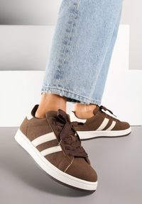 Renee - Brązowe Sneakersy Ozdobione Paskami Dolirenna. Nosek buta: okrągły. Zapięcie: pasek. Kolor: brązowy. Wzór: aplikacja. Obcas: na obcasie. Wysokość obcasa: niski #3