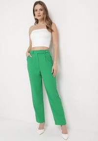 Born2be - Zielone Spodnie Regular z Wyższym Stanem i Prostymi Nogawkami Arcadiasa. Stan: podwyższony. Kolor: zielony #5
