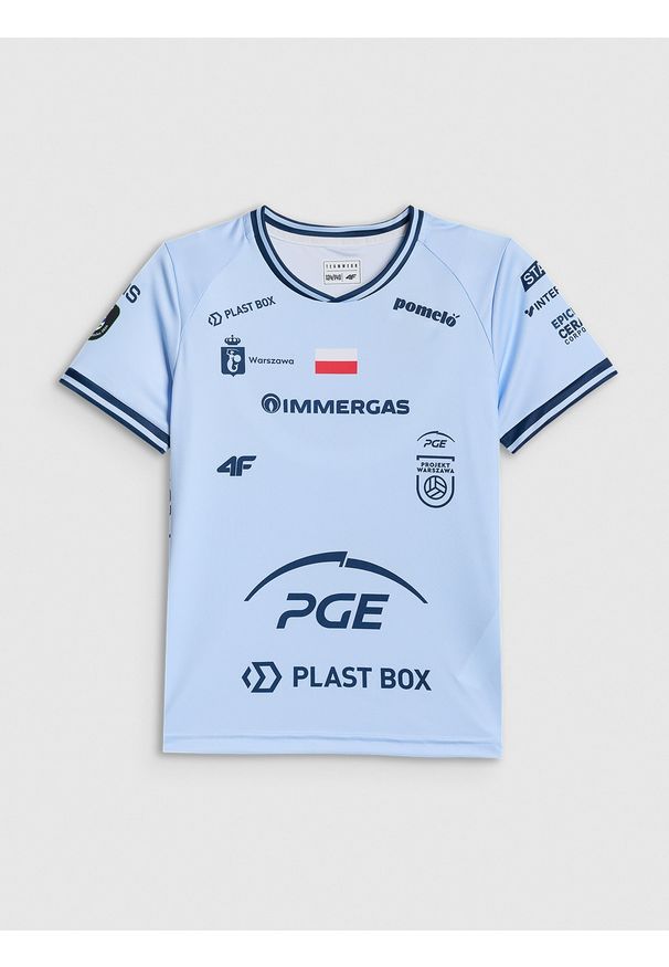 4f - 4F Koszulka meczowa replika domowa z sezonu 2025/26 dziecięca 4F x Projekt Warszawa - niebieska 122/128 (6-8 lat). Okazja: do domu. Kolor: niebieski. Materiał: dzianina, materiał. Wzór: nadruk. Sezon: lato. Styl: sportowy, casual, młodzieżowy