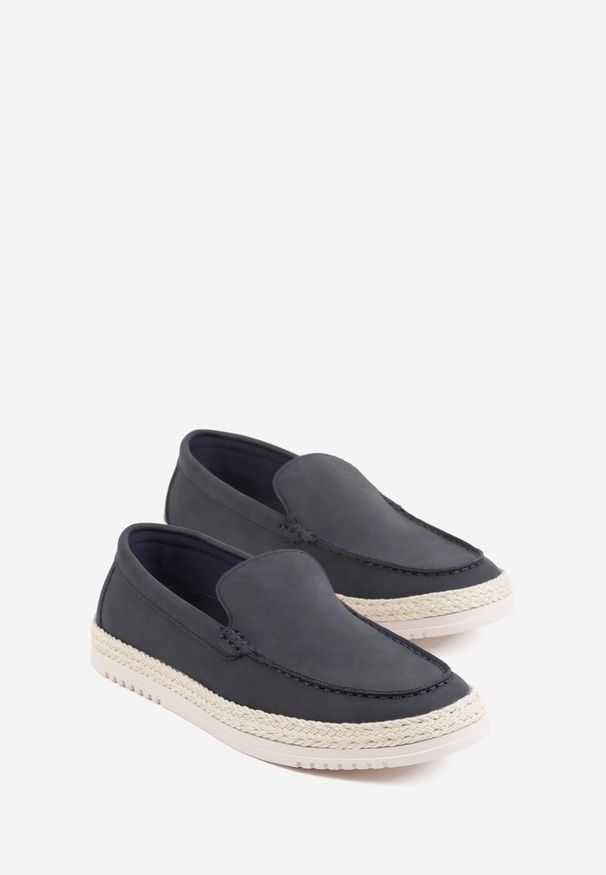 Born2be - Granatowe Półbuty Typu Mokasyny z Plecionką Aigalira. Okazja: na co dzień. Kolor: niebieski. Materiał: jeans. Styl: casual, elegancki, klasyczny