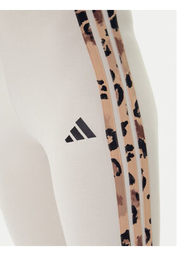 Adidas - adidas Legginsy Animal Print 3-Stripes JM1867 Beżowy Slim Fit. Kolor: beżowy. Materiał: bawełna. Wzór: nadruk