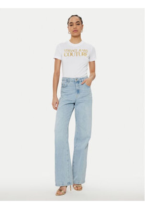 Versace Jeans Couture T-Shirt 78HAHT01 Biały Regular Fit. Kolor: biały. Materiał: bawełna