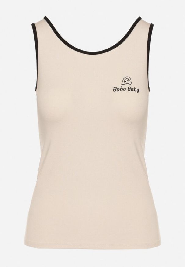 Born2be - Jasnobeżowy Wiskozowy Top Ozdobiony Nadrukiem Amovara. Okazja: na co dzień. Kolor: beżowy. Materiał: wiskoza. Wzór: nadruk, aplikacja. Styl: casual