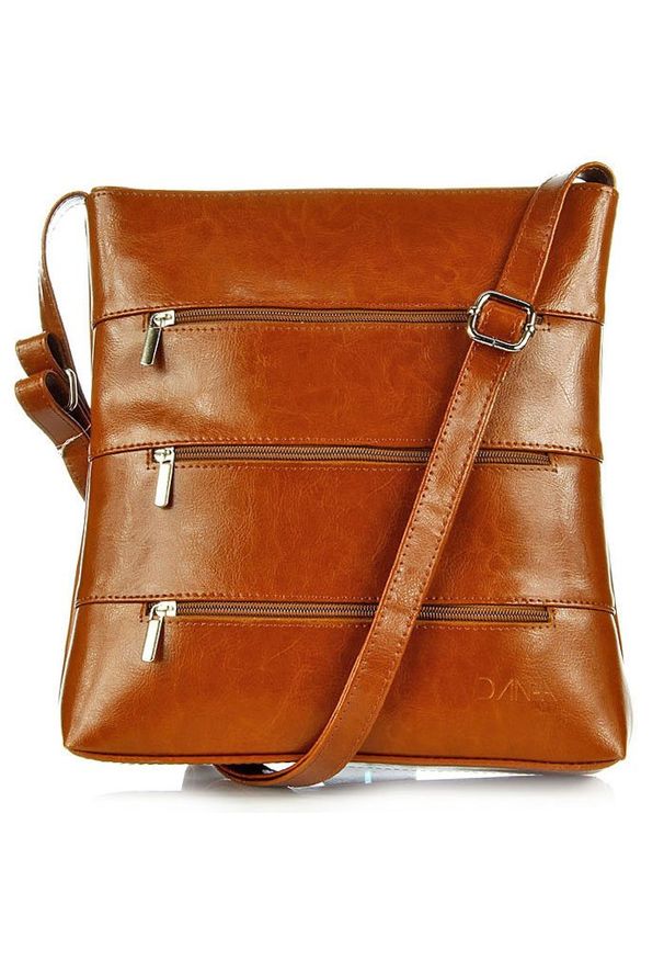Skórzana damska elegancka listonoszka DAN-A T285 torebka camel. Materiał: skórzane. Styl: elegancki