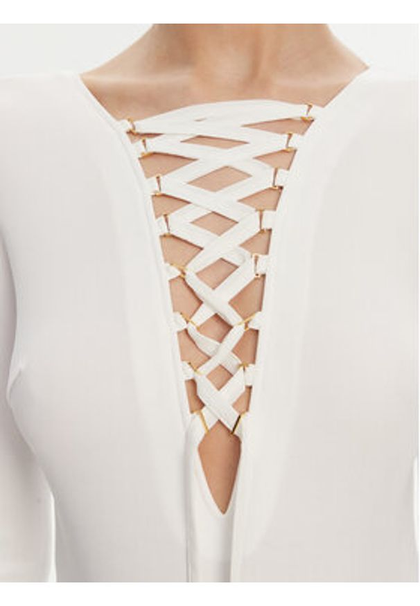 Elisabetta Franchi Body BO-019-51E2-V350 Biały Slim Fit. Kolor: biały. Materiał: wiskoza