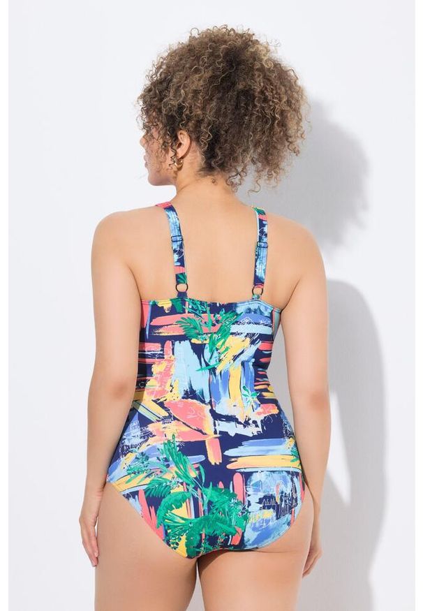 ULLA POPKEN - Damski Strój kąpielowy w kopertowym stylu miękkie miseczki dekolt w serek. Kolekcja: plus size. Kolor: pomarańczowy. Materiał: poliamid, poliester, materiał, elastan