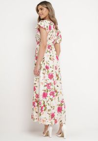Born2be - Jasnobeżowa Rozkloszowana Sukienka Maxi z Wiskozy w Kwiatowy Print Unadis. Kolor: beżowy. Materiał: wiskoza. Wzór: kwiaty, nadruk. Sezon: lato. Długość: maxi #3