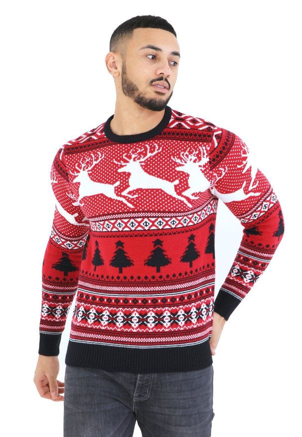 Czerwony Sweter w Renifery, Świąteczny - Brave Soul. Kolor: czerwony. Materiał: akryl. Styl: wizytowy