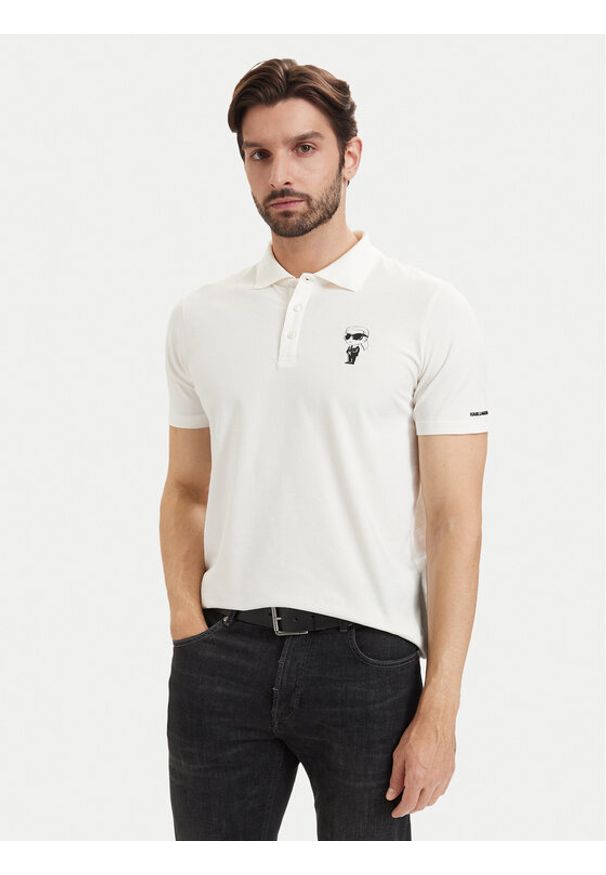 Karl Lagerfeld - KARL LAGERFELD Polo 745024 563221 Biały Regular Fit. Typ kołnierza: polo. Kolor: biały. Materiał: bawełna
