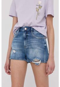 Miss Sixty szorty jeansowe damskie kolor fioletowy gładkie high waist. Stan: podwyższony. Kolor: fioletowy. Materiał: jeans. Wzór: gładki