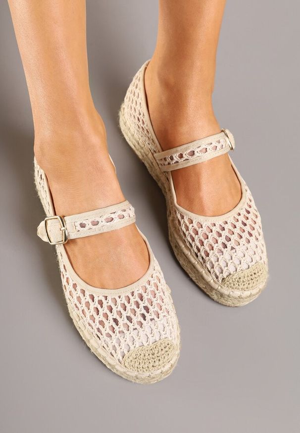 Born2be - Jasnobeżowe Espadryle z Siateczki na Plecionej Podeszwie ze Sprzączką Feniffia. Zapięcie: sprzączka. Kolor: beżowy. Sezon: lato