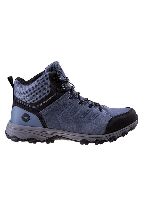 Hi-tec - Buty trekkingowe męskie Hi-Tec Helone Mid Wp - niebieskie, Rozmiar buta 43. Kolor: niebieski. Materiał: zamsz, guma. Szerokość cholewki: normalna