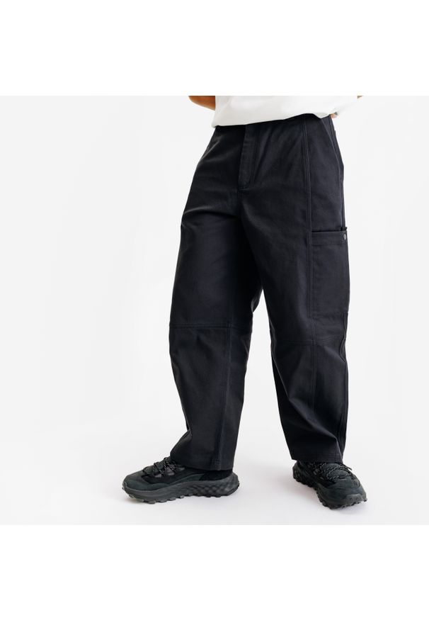 Decathlon - Spodnie 7/8 damskie Woven. Kolor: czarny. Materiał: materiał, poliester, bawełna. Długość: długie