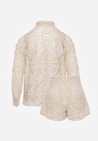 Born2be - Jasnobeżowy 2-Częściowy Komplet Koronkowy Juliet. Kolor: beżowy. Materiał: koronka. Wzór: ażurowy, jednolity, koronka #3