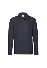 FRUIT OF THE LOOM - Męska Koszulka Polo Premium Z Długim Rękawem. Typ kołnierza: polo. Kolor: niebieski. Długość rękawa: długi rękaw. Długość: długie