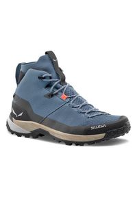 Buty trekkingowe męskie Salewa Puez Knit Mid Powertex. Wysokość cholewki: za kostkę. Kolor: niebieski. Materiał: materiał, syntetyk. Szerokość cholewki: normalna