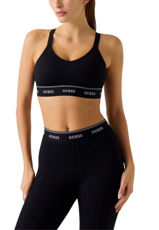 Guess - GUESS Czarny damski stanik sportowy Alba, Rozmiar XL. Okazja: na co dzień. Kolor: czarny. Styl: sportowy