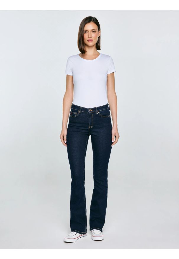 Big-Star - jeansy damskie granatowe adela bootcut 505. Okazja: na co dzień. Kolor: niebieski. Styl: casual, klasyczny