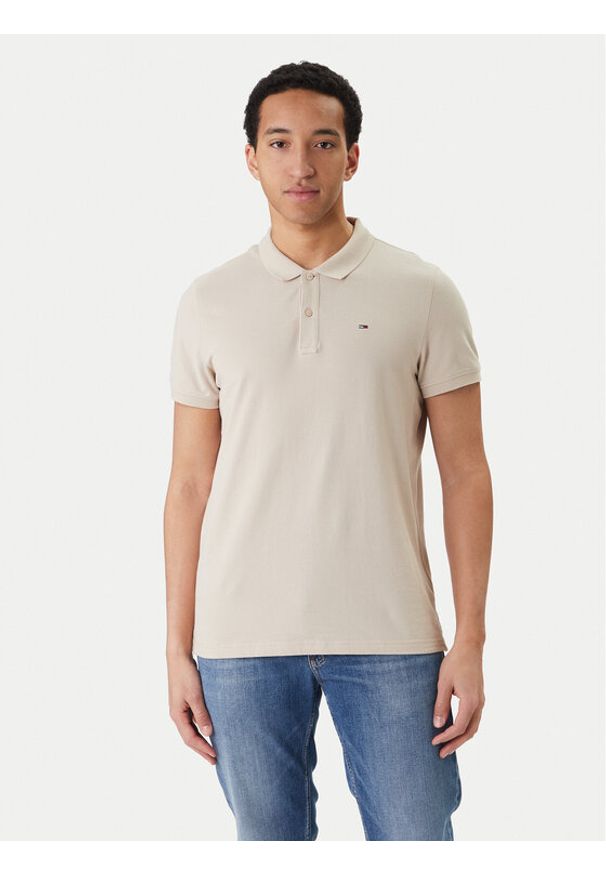 Tommy Jeans Polo DM0DM20676 Beżowy Slim Fit. Typ kołnierza: polo. Kolor: beżowy. Materiał: bawełna