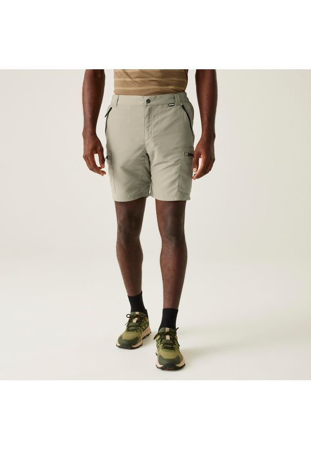Regatta - Leesville II męskie spodenki trekkingowe. Kolor: beżowy. Materiał: tkanina, poliamid. Sport: turystyka piesza